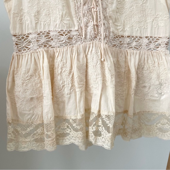 NWT Zara Organic Tie Front Embroidered Lace Ruffle Tank Top in Cream - XS - Picture 5 of 8